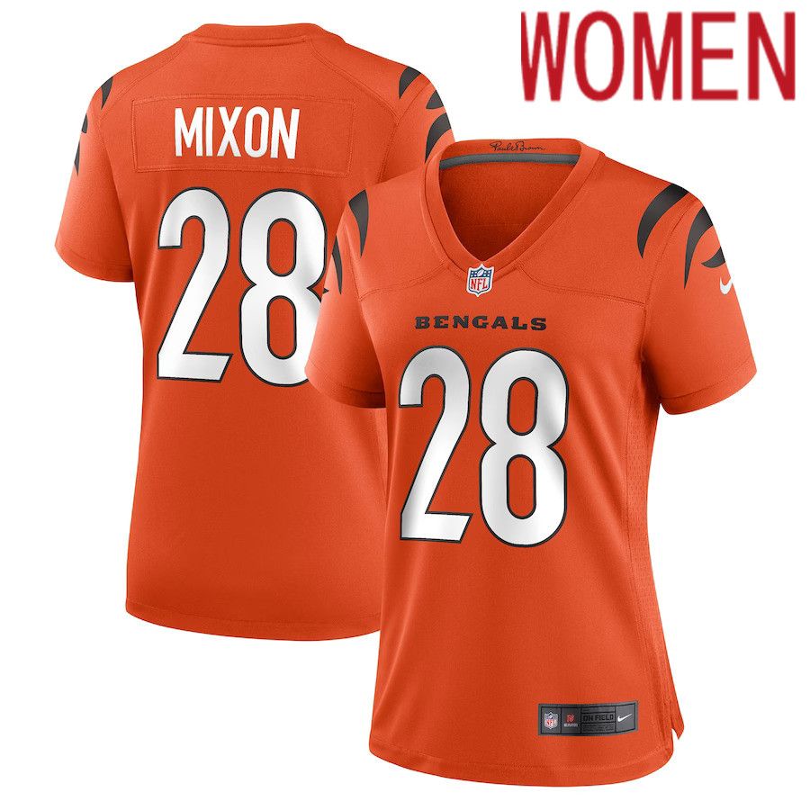 Women Cincinnati Bengals 28 Joe Mixon Nike Orange Game NFL Jersey